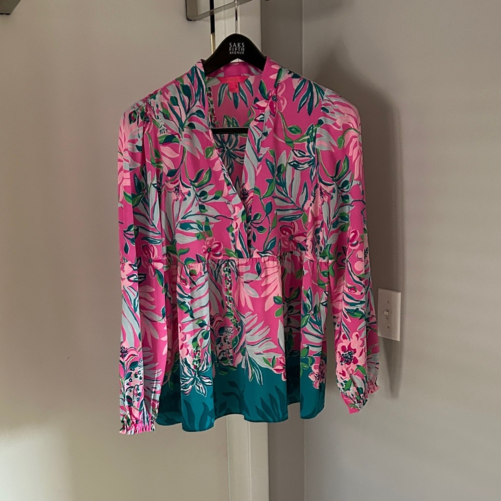 Lilly Pulitzer Pink and Green Floral Blouse